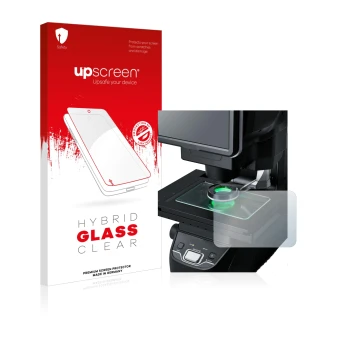 Parte frontale di una confezione del prodotto con il logo del marchio upscreen. Accanto è raffigurato il dispositivo Keyence I