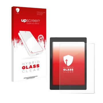 Parte frontale di una confezione del prodotto con il logo del marchio upscreen. Accanto è raffigurato il dispositivo Boox Nova