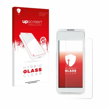 Parte frontale di una confezione del prodotto con il logo del marchio upscreen. Accanto è raffigurato il dispositivo Pax A920 