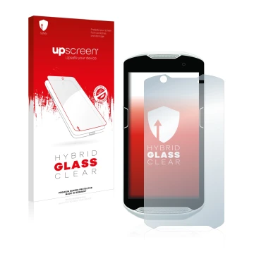 Parte frontale di una confezione del prodotto con il logo del marchio upscreen. Accanto è raffigurato il dispositivo Zebra TC5