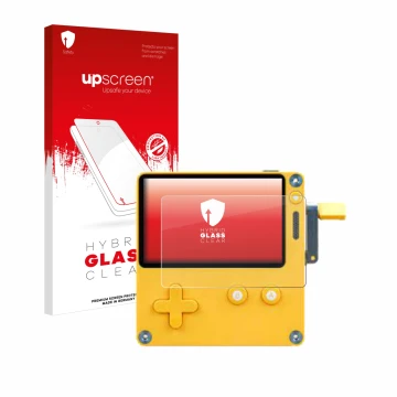 Parte frontale di una confezione del prodotto con il logo del marchio upscreen. Accanto è raffigurato il dispositivo Panic Pla