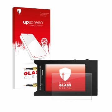 Parte frontale di una confezione del prodotto con il logo del marchio upscreen. Accanto è raffigurato il dispositivo NanoVNA H