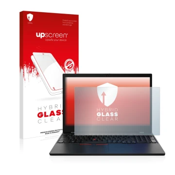 Parte frontale di una confezione del prodotto con il logo del marchio upscreen. Accanto è raffigurato il dispositivo Lenovo Th