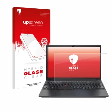 Parte frontale di una confezione del prodotto con il logo del marchio upscreen. Accanto è raffigurato il dispositivo Lenovo Th
