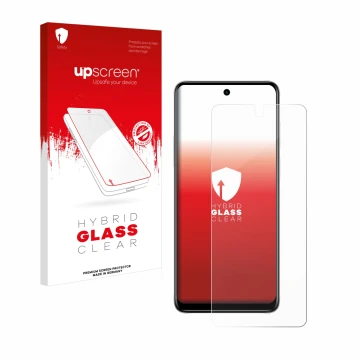 Parte frontale di una confezione del prodotto con il logo del marchio upscreen. Accanto è raffigurato il dispositivo Motorola 