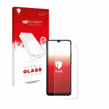 Parte frontale di una confezione del prodotto con il logo del marchio upscreen. Accanto è raffigurato il dispositivo Xiaomi Re