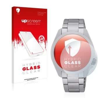 Parte frontale di una confezione del prodotto con il logo del marchio upscreen. Accanto è raffigurato il dispositivo Seiko 5 S