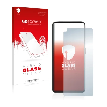 Parte frontale di una confezione del prodotto con il logo del marchio upscreen. Accanto è raffigurato il dispositivo realme GT