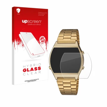 Parte frontale di una confezione del prodotto con il logo del marchio upscreen. Accanto è raffigurato il dispositivo Casio Ret