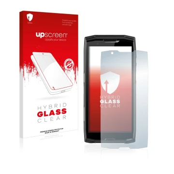 Parte frontale di una confezione del prodotto con il logo del marchio upscreen. Accanto è raffigurato il dispositivo Crosscall