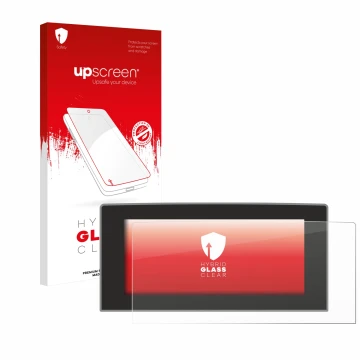 Parte frontale di una confezione del prodotto con il logo del marchio upscreen. Accanto è raffigurato il dispositivo Ford Focu