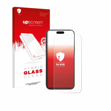 Parte frontale di una confezione del prodotto con il logo del marchio upscreen. Accanto è raffigurato il dispositivo Apple iPh