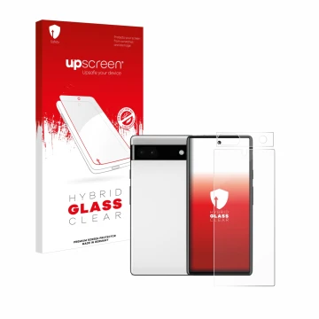 Parte frontale di una confezione del prodotto con il logo del marchio upscreen. Accanto è raffigurato il dispositivo Google Pi