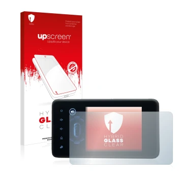 Parte frontale di una confezione del prodotto con il logo del marchio upscreen. Accanto è raffigurato il dispositivo Dacia Jog