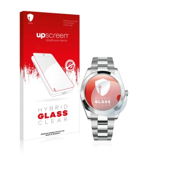 Parte frontale di una confezione del prodotto con il logo del marchio upscreen. Accanto è raffigurato il dispositivo Rolex Dat