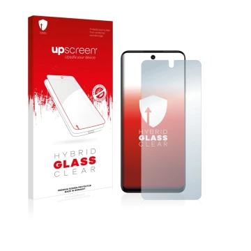 Parte frontale di una confezione del prodotto con il logo del marchio upscreen. Accanto è raffigurato il dispositivo Motorola 