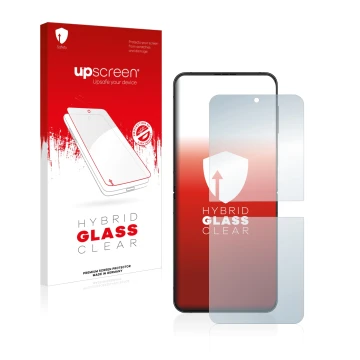 Parte frontale di una confezione del prodotto con il logo del marchio upscreen. Accanto è raffigurato il dispositivo Samsung G