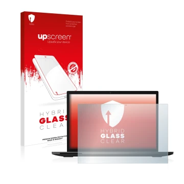 Parte frontale di una confezione del prodotto con il logo del marchio upscreen. Accanto è raffigurato il dispositivo Lenovo Th