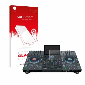 Parte frontale di una confezione del prodotto con il logo del marchio upscreen. Accanto è raffigurato il dispositivo Denon DJ 