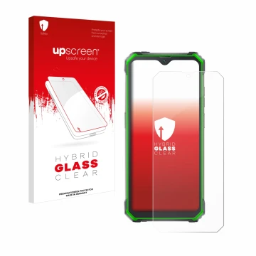 Parte frontale di una confezione del prodotto con il logo del marchio upscreen. Accanto è raffigurato il dispositivo Blackview