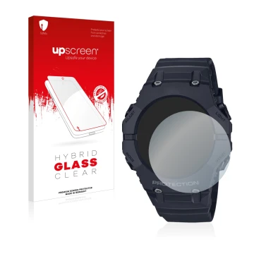 Parte frontale di una confezione del prodotto con il logo del marchio upscreen. Accanto è raffigurato il dispositivo Casio G-S