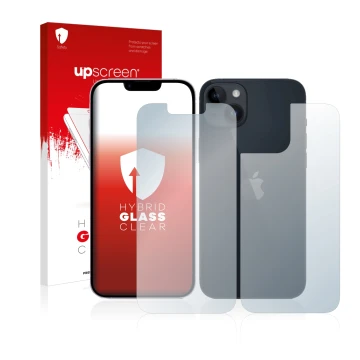 Parte frontale di una confezione del prodotto con il logo del marchio upscreen. Accanto è raffigurato il dispositivo Apple iPh