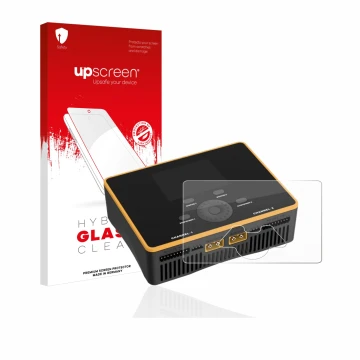 Parte frontale di una confezione del prodotto con il logo del marchio upscreen. Accanto è raffigurato il dispositivo Junsi iCh