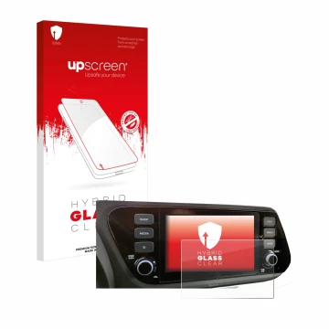 Parte frontale di una confezione del prodotto con il logo del marchio upscreen. Accanto è raffigurato il dispositivo Hyundai i