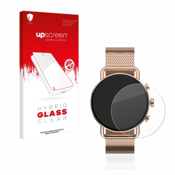 Parte frontale di una confezione del prodotto con il logo del marchio upscreen. Accanto è raffigurato il dispositivo Skagen Fa