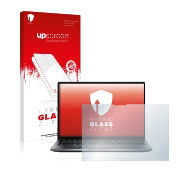 Parte frontale di una confezione del prodotto con il logo del marchio upscreen. Accanto è raffigurato il dispositivo Dell Lati