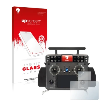 Parte frontale di una confezione del prodotto con il logo del marchio upscreen. Accanto è raffigurato il dispositivo FrSky Tan