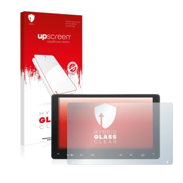 Parte frontale di una confezione del prodotto con il logo del marchio upscreen. Accanto è raffigurato il dispositivo Atoto A6 