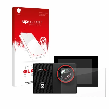 Parte frontale di una confezione del prodotto con il logo del marchio upscreen. Accanto è raffigurato il dispositivo Akaso EK7
