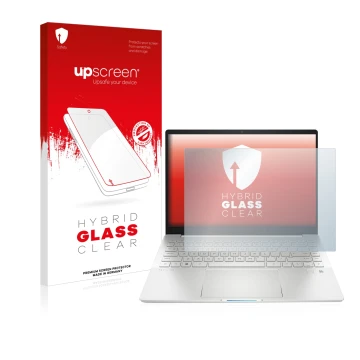 Parte frontale di una confezione del prodotto con il logo del marchio upscreen. Accanto è raffigurato il dispositivo HP Pavili