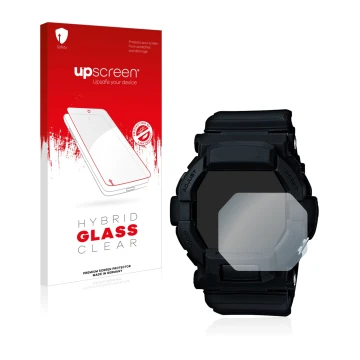 Parte frontale di una confezione del prodotto con il logo del marchio upscreen. Accanto è raffigurato il dispositivo Casio G-S