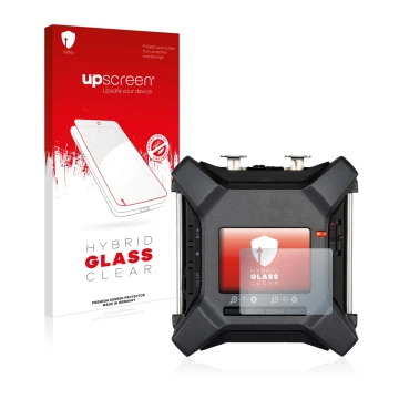 Parte frontale di una confezione del prodotto con il logo del marchio upscreen. Accanto è raffigurato il dispositivo Zoom F3 f