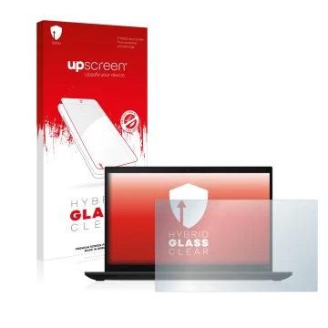 Parte frontale di una confezione del prodotto con il logo del marchio upscreen. Accanto è raffigurato il dispositivo Lenovo Th