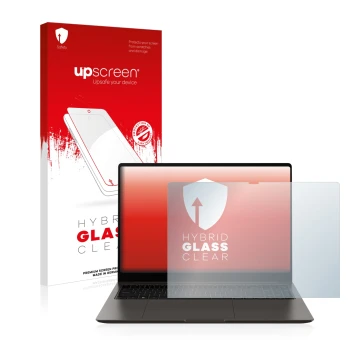 Parte frontale di una confezione del prodotto con il logo del marchio upscreen. Accanto è raffigurato il dispositivo Samsung G