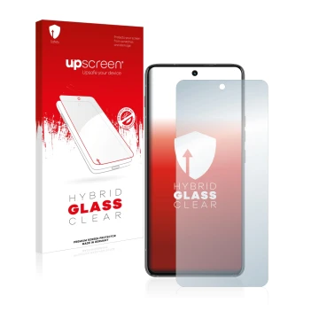 Parte frontale di una confezione del prodotto con il logo del marchio upscreen. Accanto è raffigurato il dispositivo Motorola 