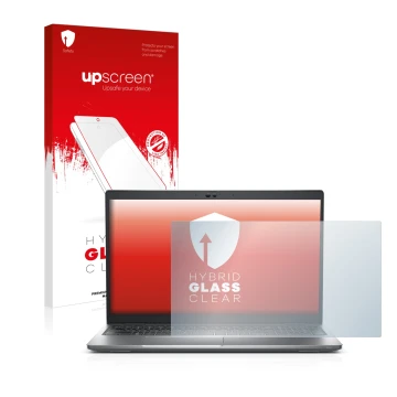 Parte frontale di una confezione del prodotto con il logo del marchio upscreen. Accanto è raffigurato il dispositivo Dell Lati