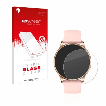 Parte frontale di una confezione del prodotto con il logo del marchio upscreen. Accanto è raffigurato il dispositivo Levowatch