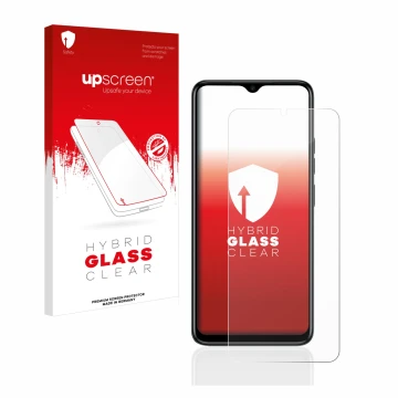 Parte frontale di una confezione del prodotto con il logo del marchio upscreen. Accanto è raffigurato il dispositivo Tecno Spa