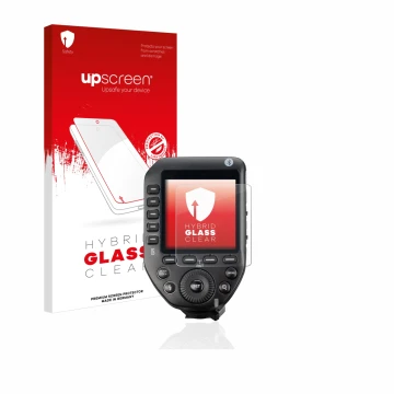 Parte frontale di una confezione del prodotto con il logo del marchio upscreen. Accanto è raffigurato il dispositivo Godox XPr