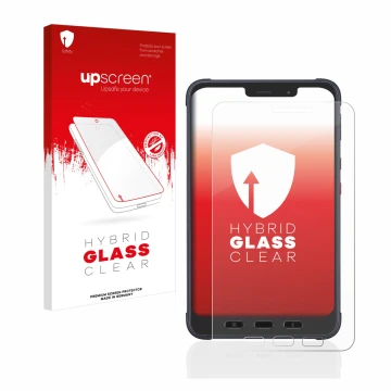 Parte frontale di una confezione del prodotto con il logo del marchio upscreen. Accanto è raffigurato il dispositivo Samsung G