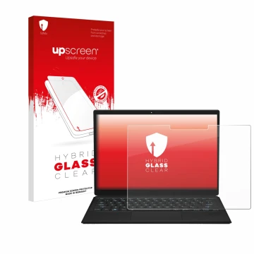 Parte frontale di una confezione del prodotto con il logo del marchio upscreen. Accanto è raffigurato il dispositivo ASUS ROG 