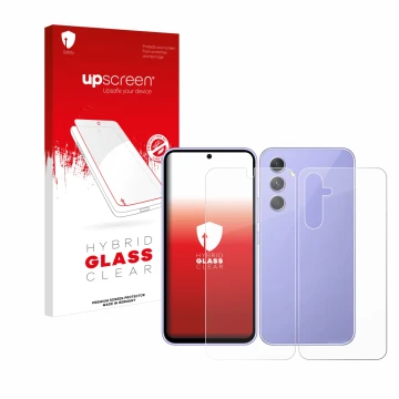 Parte frontale di una confezione del prodotto con il logo del marchio upscreen. Accanto è raffigurato il dispositivo Samsung G