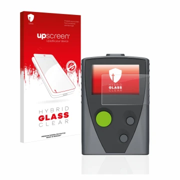 Parte frontale di una confezione del prodotto con il logo del marchio upscreen. Accanto è raffigurato il dispositivo Swissphon