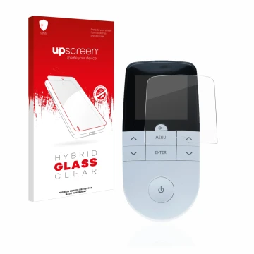 Parte frontale di una confezione del prodotto con il logo del marchio upscreen. Accanto è raffigurato il dispositivo Beurer EM