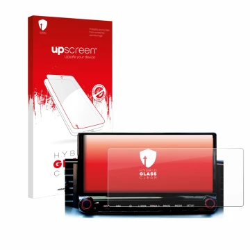 Parte frontale di una confezione del prodotto con il logo del marchio upscreen. Accanto è raffigurato il dispositivo Kia Xceed