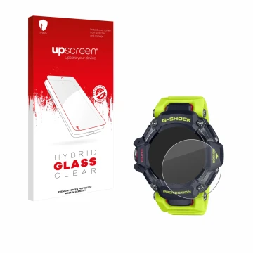 Parte frontale di una confezione del prodotto con il logo del marchio upscreen. Accanto è raffigurato il dispositivo Casio G-S